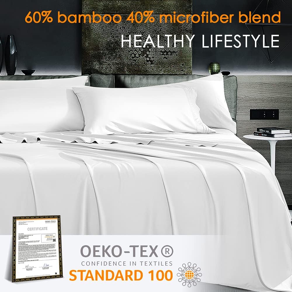 Bamboo Sheets Set 4/6 Pcs, Cooling Silky Soft & Hotel Luxury, Soft Bedding Sets for Hot Sleepers, 16 Inch Deep Pocket, Wrinkle Resistant & Machine Washable for a Luxury Sleep Experience