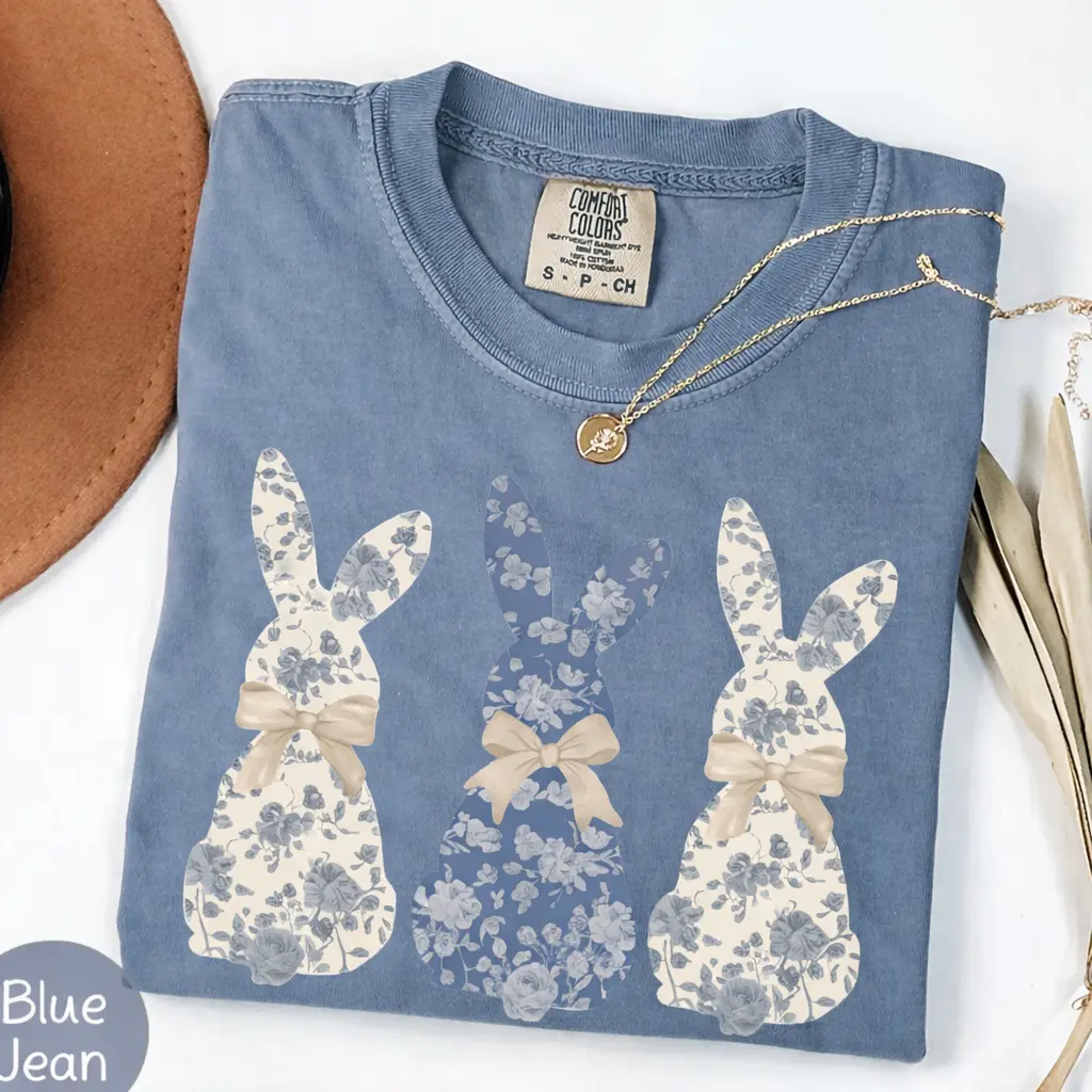 Comfort Colors Coquette Bow Easter Bunny Shirt, Floral Rabbit Tee for Women, Cute Easter Shirt, Spring Bunny Graphic Tee, Easter Gift Idea