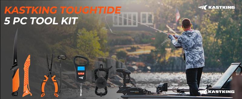 KastKing SteelStream/ ToughTide  Fishing Tool Kit - Fishing Pliers with Lanyard, Fillet Knife, Floating Fish Lip Gripper, Fishing Braid Scissors, Tool Retractor, Fishing Hook Remover, Bungee Cords ToughTide Tools Kits Carabiner Outdoorfun
