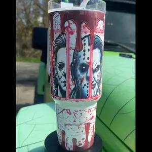 Horror Tumbler 40oz Stainless Steel Handmade Lid Straw Bottle Drinkware Water Bottles Cup Mug Portable Bottled Washable Reusable Insulated Flasks Travel Horror Halloween Red Drip