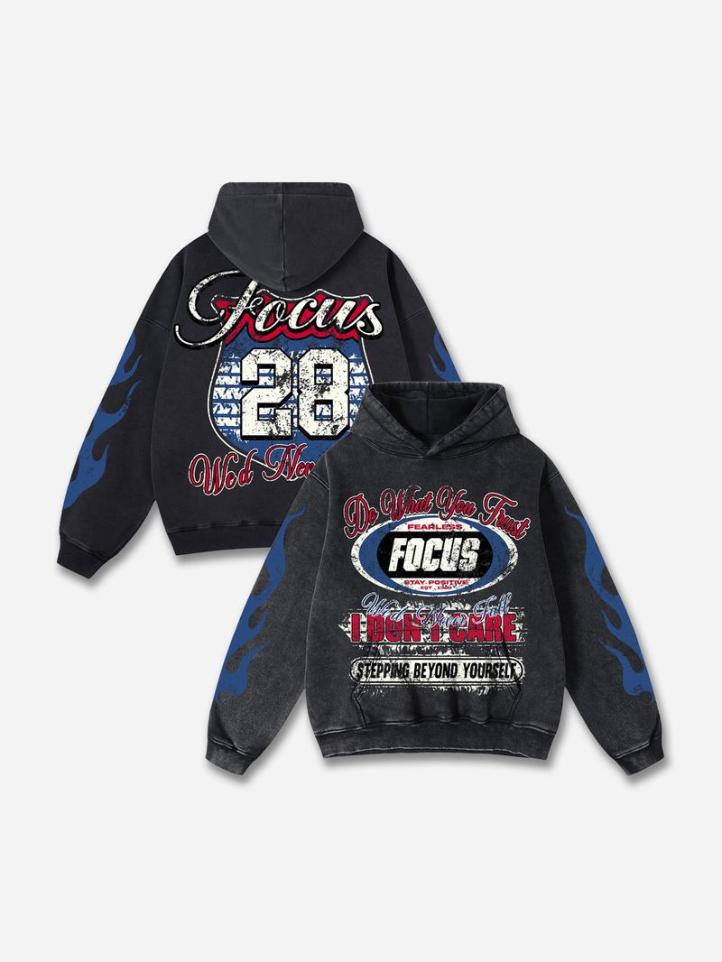 Sopula Studio Men's No. 28 Racing Elements Vintage Graphic Washed Casual Long Sleeve Pullover Black Hoodie