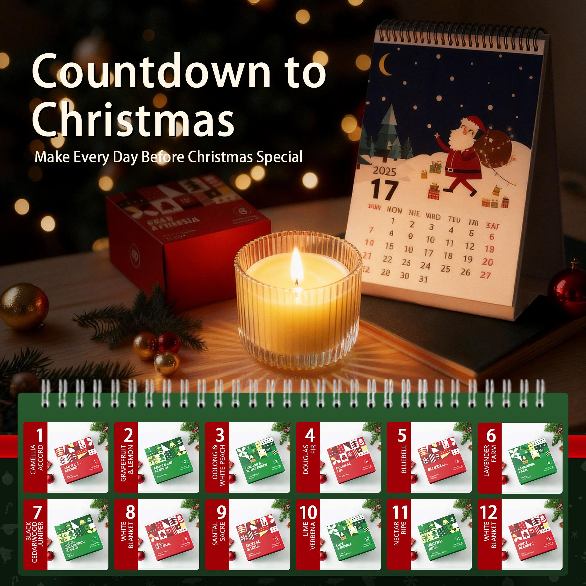 12 Days of Christmas Scented Candles Advent Calendar 2026, 12 Unique Holiday Aromas-Daily Surprise Holiday Countdown Box,Christmas Party Favors Gift ,12-Day Candle Countdown