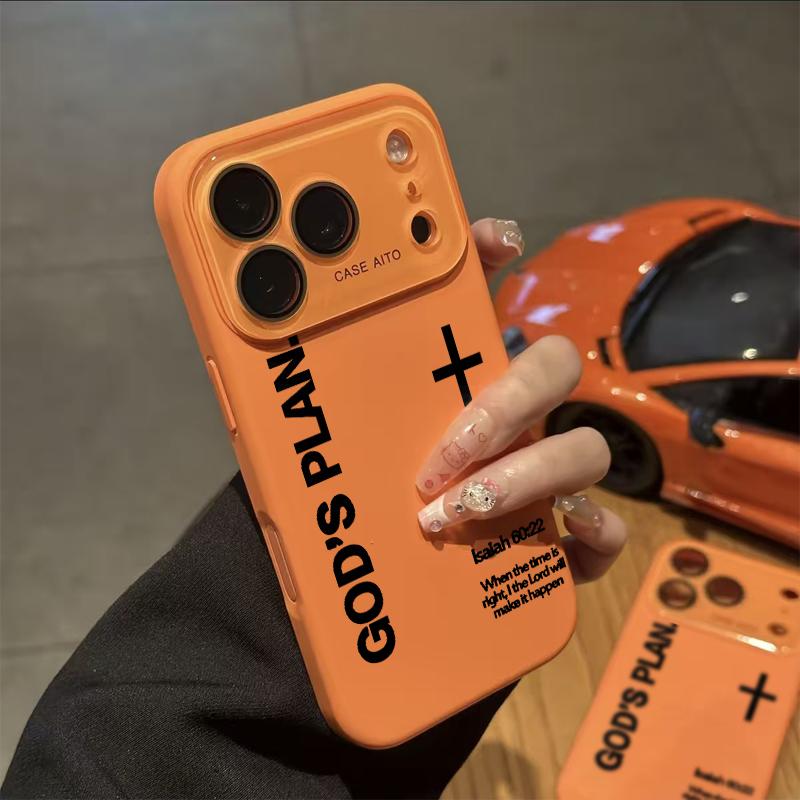 God's Plan Dopamine Ins Style Solid Color Phone Case with Ultra Skin friendly Touch, All Inclusive Lens Phone Case Suitable for Apple 17 16 15 14 13 12