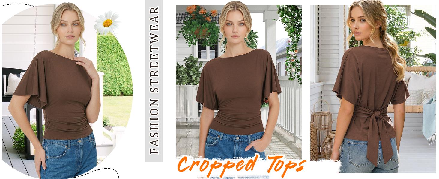 Hixiaohe Women's Fitted Shirt Short-Sleeve Boat Neck Knit Top Urban Fashion Wear Basic Training Shirt