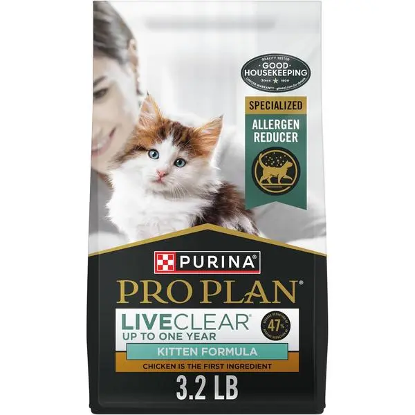 Purina Pro Plan LiveClear Dry Cat Food for Kittens Cat Allergen Reducer Chicken and Rice Formula - 3.2 lb. Bag
