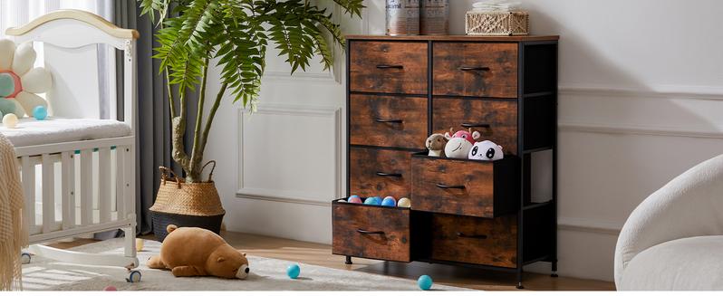 【New Color】Cupboards Cabinets Dresser - Fabric Storage Tower with 8 Drawers, Bedroom Organizer, Chest of Drawers with Fabric Bins, for Bedroom, Closet, Entryway