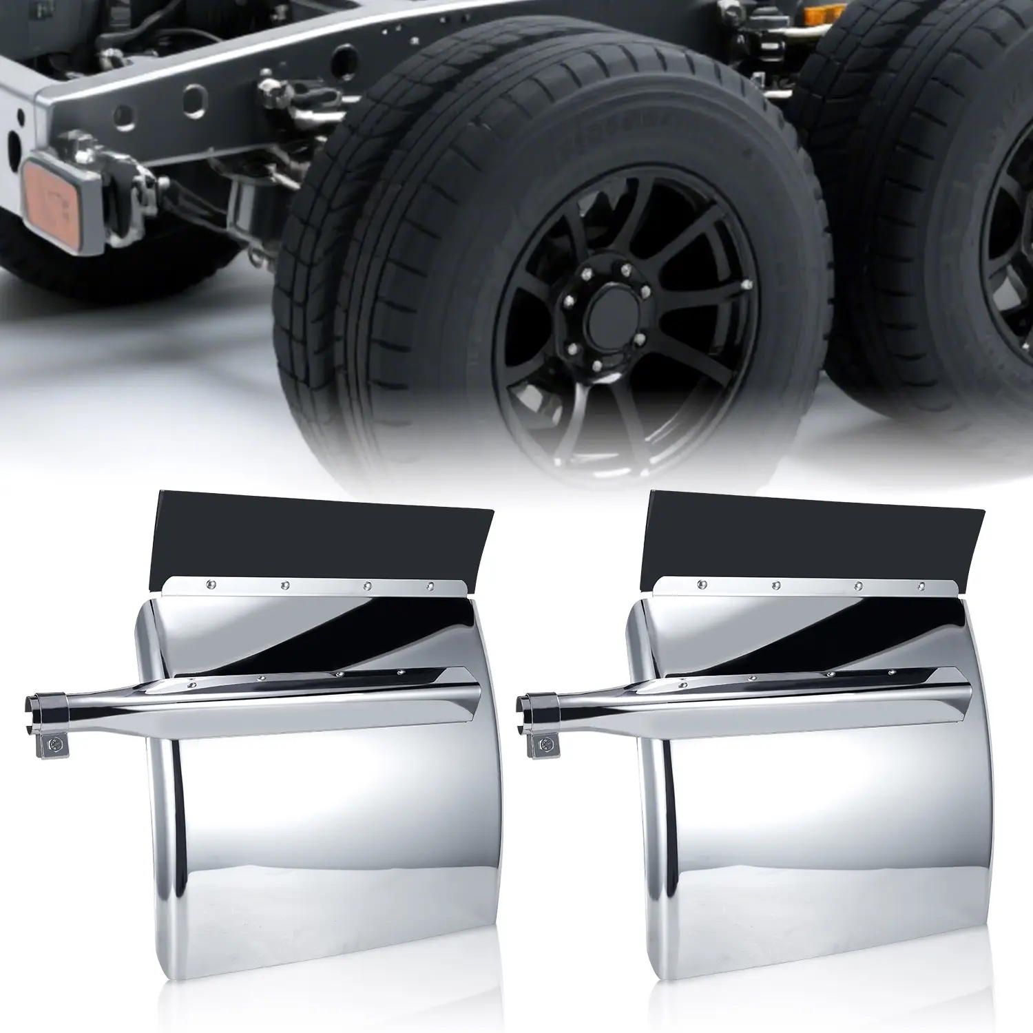 24" x 24" Quarter Fenders Set for Semi Truck, 430 Stainless Steel, Tube Bracket and Mounting Hardware, Right & Left, Fit for Semi Truc