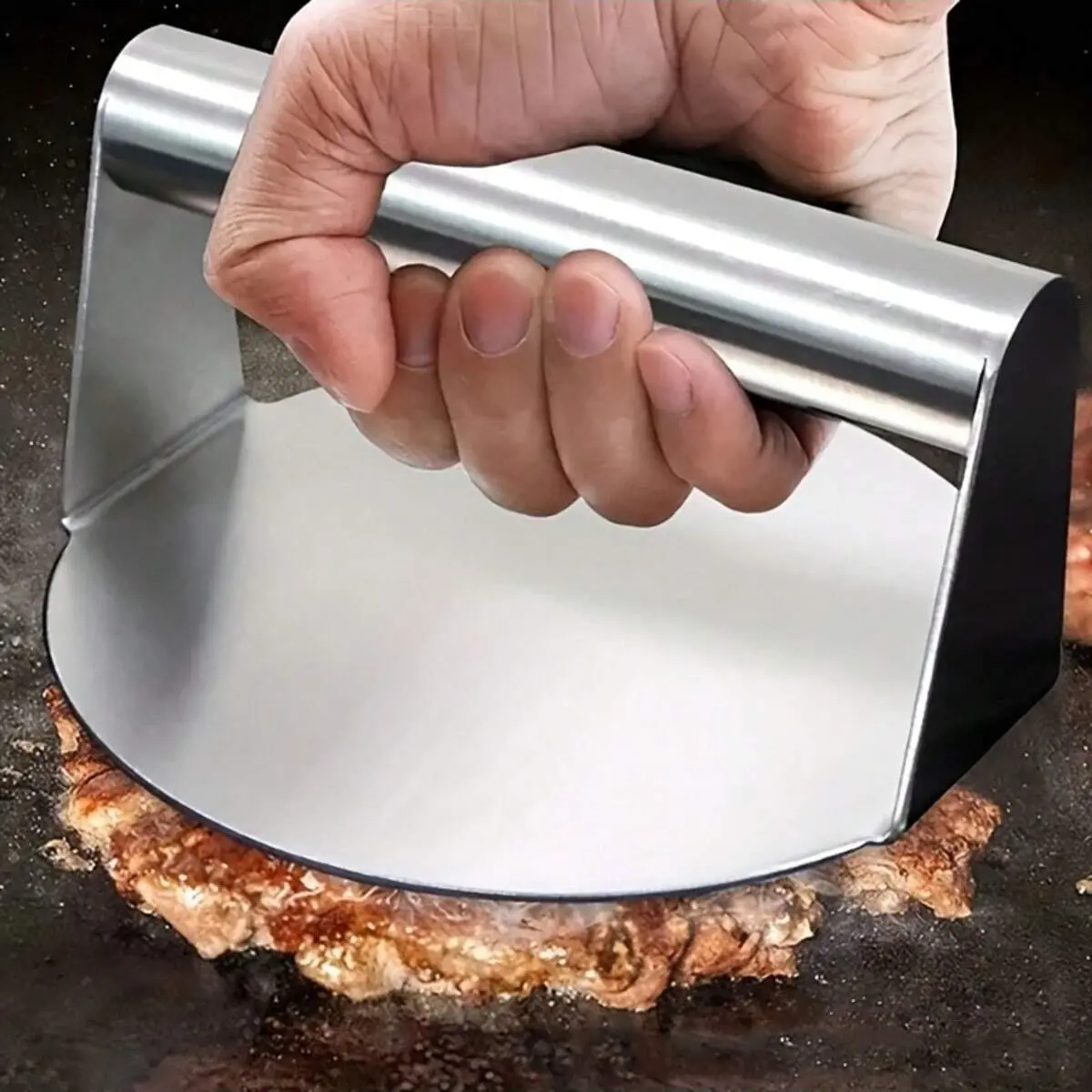 1 stainless steel hamburger meat press, a non-stick beef hamburger patch-making tool, suitable for steaks and mini burgers, Ergonomic handle and flat design ensure meat pressing, Ideal choice for barbecue kitchens, Kitchen Tools And Gadgets