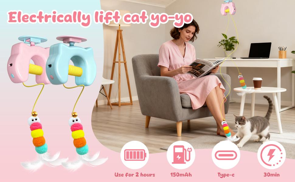 【CLEARANCE SALE】Zooniqo Bouncy Door-Hanging Cat Toy | Interactive Self-Play Teaser for Bored Cats (Blue/Pink)