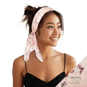Small Satin Scarf Headband - Pink Floral Non-Slip
