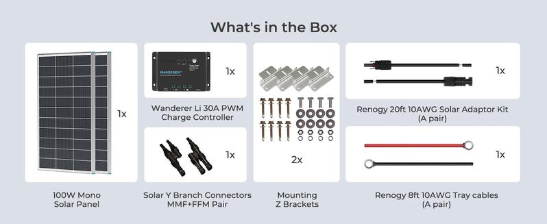 Renogy 30W 12V Solar Kit with 5A PWM Charge Controller and SAE Connection Cables, Ring Alligator Clips CIG Connectors for RV, Marine and Off-Grid System