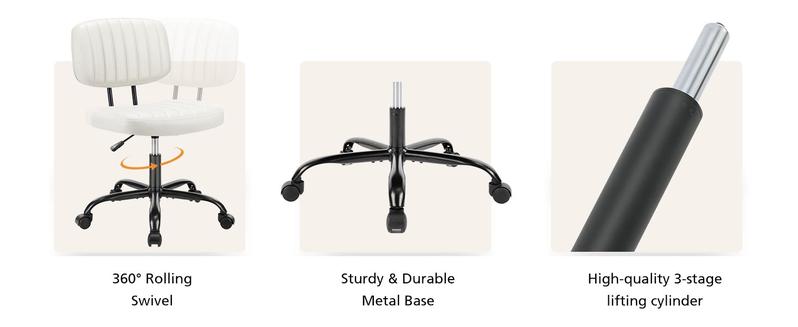 Furnest Compact Office Chair Height Adjustable Rolling Swivel Desk Chair with PU Leather, Armless Task Chair for Small Spaces, Home, Bedroom