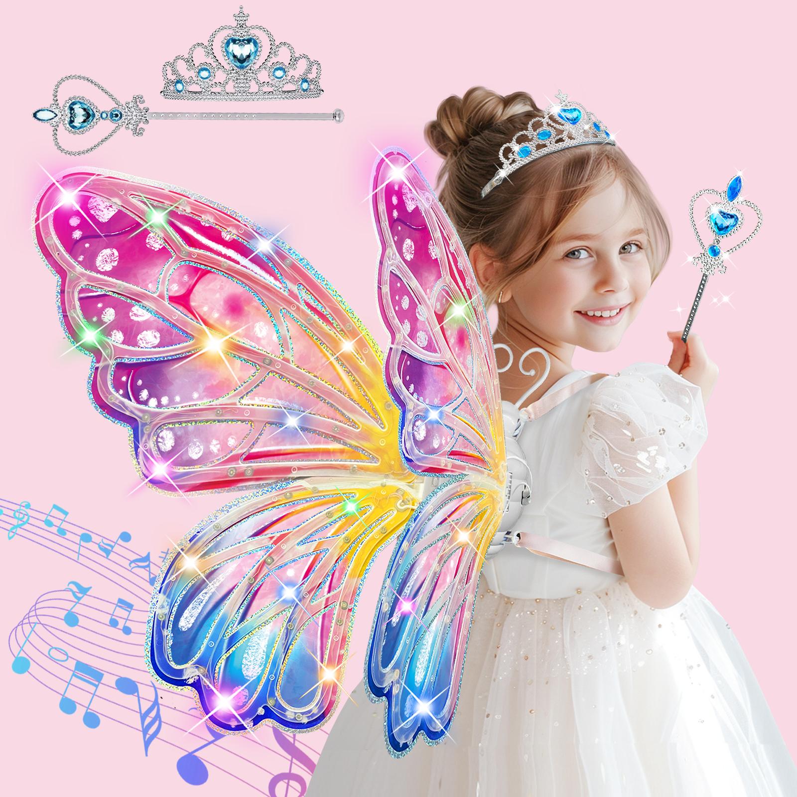 Light Up Fairy Wings for Girls - LED Butterfly Wings with Music for Kids Aged 3 4 5 6 7+ Costume, Birthday Christmas Party Costume Princess Toys for Girls