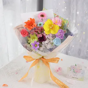 {2]Preserved Soap Flowers Bouquet for Her Unique Gifts for Valentine's Day Mother's Day Thanksgiving Birthday Anniversary Handmade Chrysanthemum & Rose Arrangement 16.1in Tall 9.8in Wide Durable Maintenance-free Centerpiece