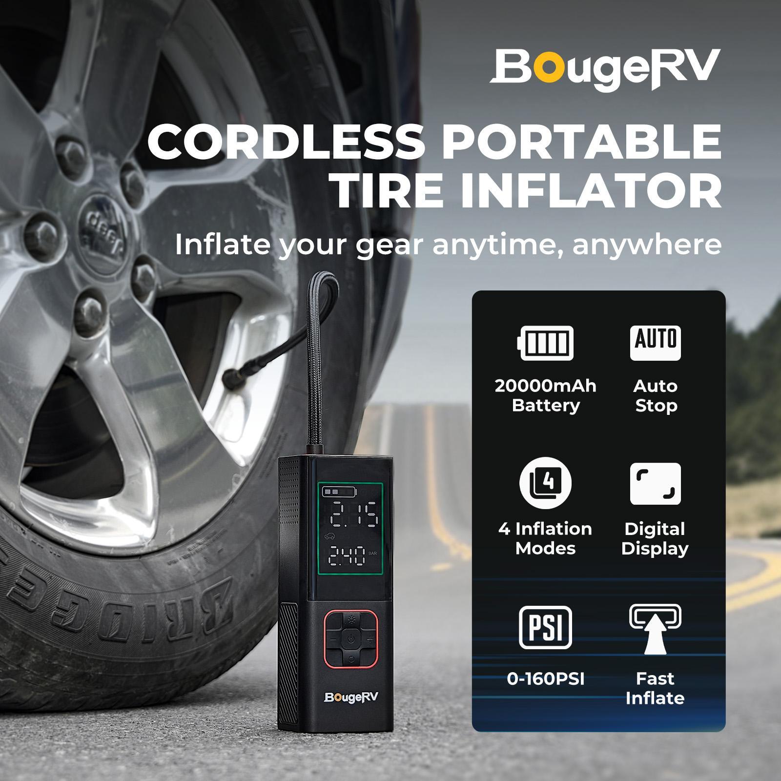BougeRV Car Wireless Air Compressor,160 PSI Portable Tire Inflator with 20000mAh battery,Multifunctional&Automotive Electric Tire Inflator Pump for Car,Motorcycle,Bicycle,Ball,Car,Car Accessories, Men Gifts