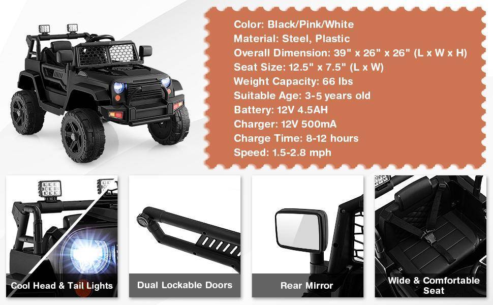 【On Sale】Costzon Ride on Car, 12V Battery Powered Truck Vehicle with Remote Control, Spring Suspension, Headlights, Music, Horn, MP3, USB & Aux Port,costst