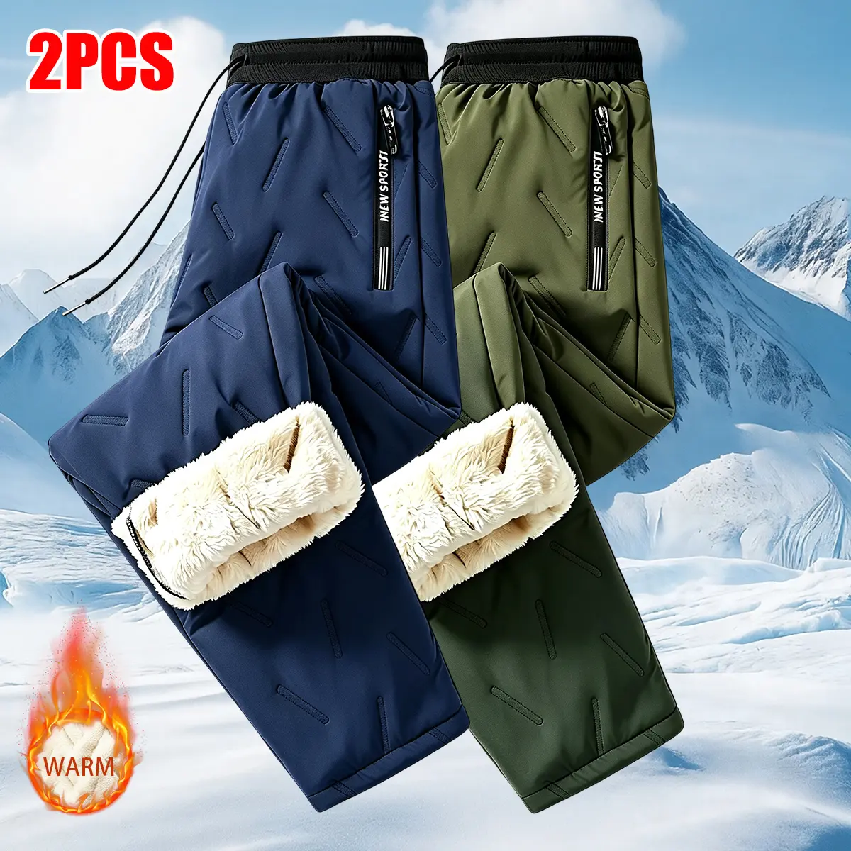 JOGWAVE Men's 2PCS Solid Plain Fleece Matching Sets Sweatpants - Winter Warm Polyester, Thick, Machine Washable, High Waist, Loose-Fit, Stylish Work Wear