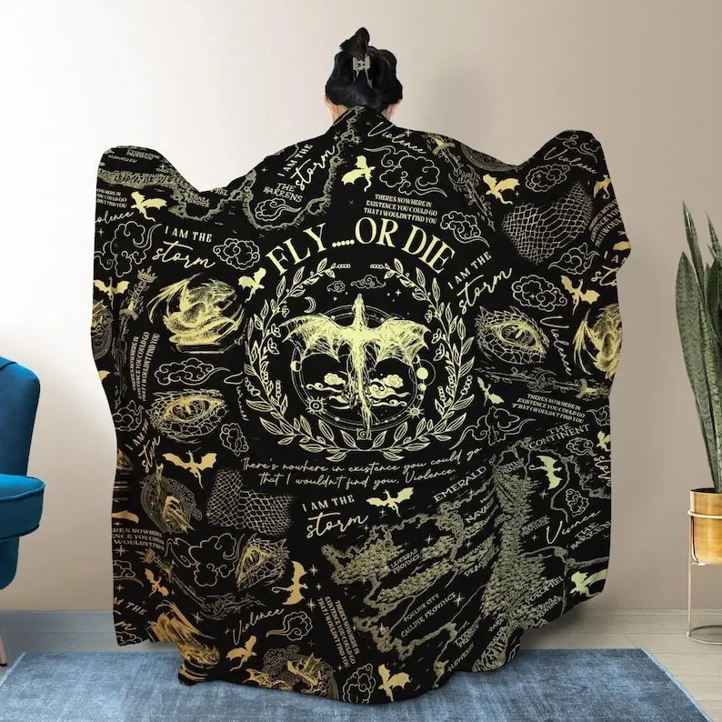 Fourth Wing Flannel Blanket – Dragon Rider Fantasy Throw Blanket, Soft Cozy Bookish Gift for Readers, Sofa Bed Home Decor