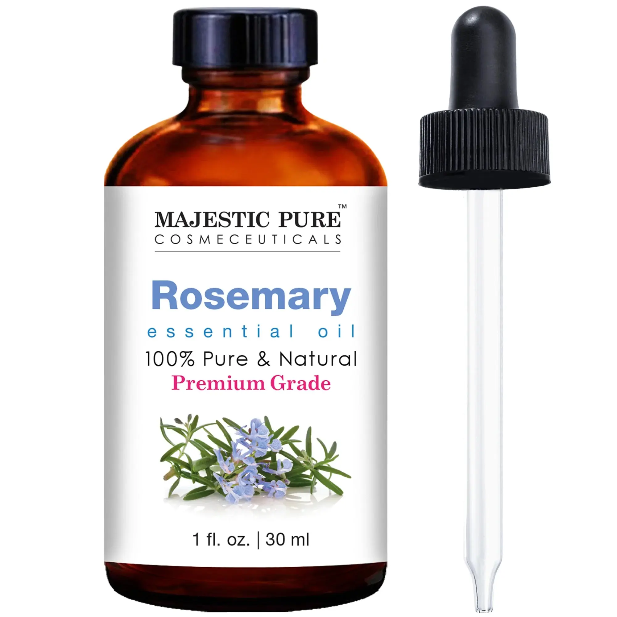 100% Natural Rosemary Essential Oil - 1 fl oz, Aromatherapy Oil with Natural Ingredients for Stress Relief, Self Care Products, Brain Health Support, Hair Growth Support