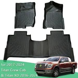 KUST Custom Fit Floor Mats for Nissan Titan Crew Cab 2017-2024 & Titan XD 2016-2024 All Weather 1st & 2nd Row Carpet Liners Black TPE Odorless Easy Clean