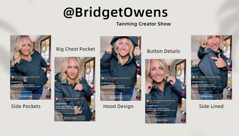 Tanming Women's Oversized Hooded Pullover Puffer Jacket Lightweight Quilted with Chest & Side Pockets Spring Winter Outwear Outfit