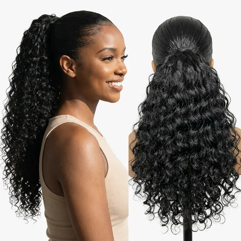BGMgirl Water Wave High-Density 10-Sec Ponytail Protective Hairstyle Draw-string Ponytail Hair Extensions Ponytail 100% Human Hair