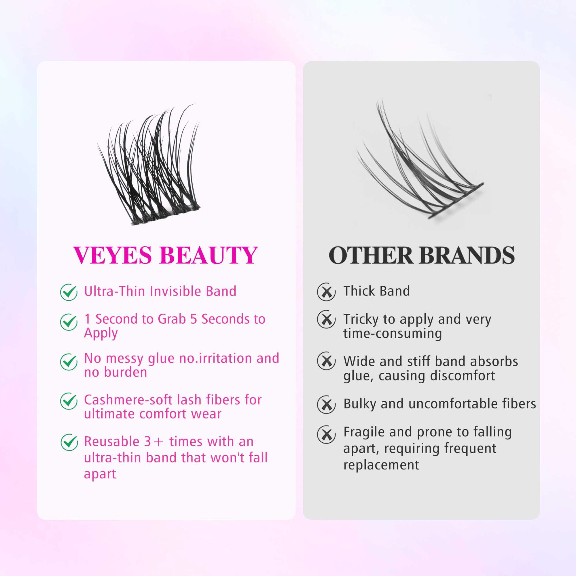 VEYESBEAUTY Dreamy Cluster Lashes Kit Individual Lash Extensions With Bond & Seal+ Tweezer Newbie's Five-Second DIY Dramatic Volume Eyelash Wispy Faux Mink Lash Mixed Length Tray for Self Application at Home Makeup Cosmetic