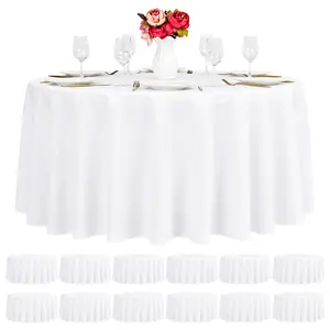 8/10/12 Pack Polyester Tablecloth for Tables - Waterproof Resistant Washable Cover in Bulk for Wedding Party Buffet Camping