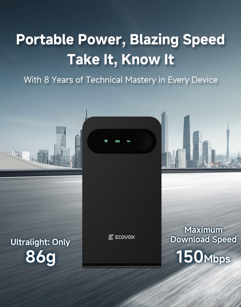 ECOVOX 4G LTE WiFi Mobile Hotspot 2026, No SIM Card Required No Contract, 9 Connected Devices, Multiple Networks, Portable Internet for Campers, Motorhomes and Travels, Free 1GB Local Data