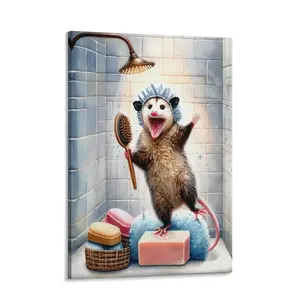 Possum Bathroom Art Poster Print, Funny Possum Screeching Poster, Vintage Forest Animal Toilet Wall Decor, For Office Home Decor Bedroom Living Room Wall Decor