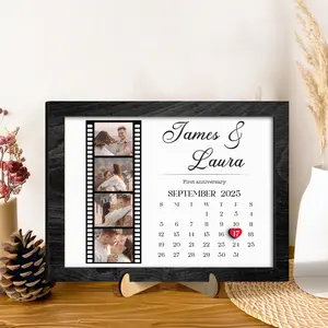 Personalized Couples First Anniversary Sign, Custom Photo Print with Calendar, Ideal for Valentines Day Gift, Gift for Boyfriend, Valentines Gift for Bf