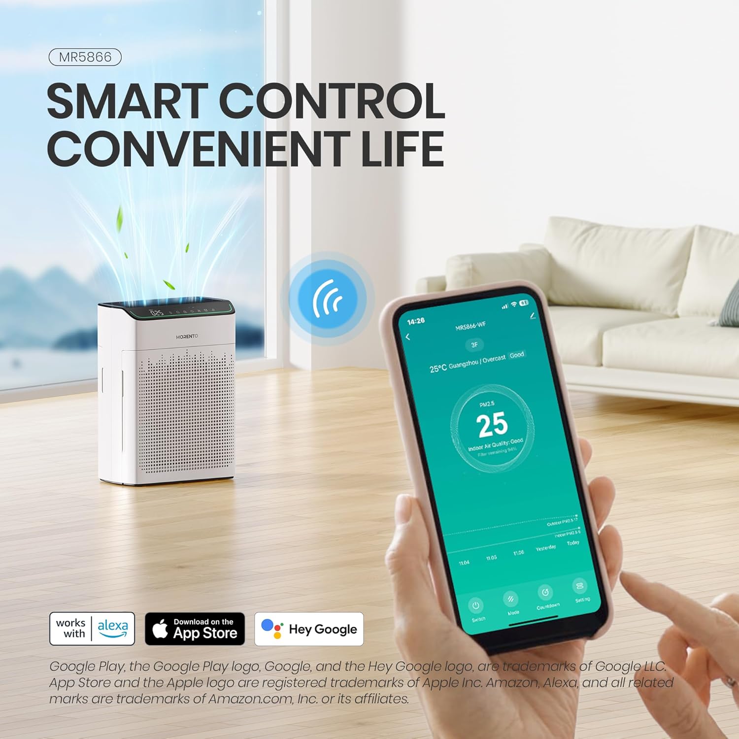 MORENTO 5866 Air Purifiers for Home Large Room Up to 1290 Sq Ft with PM 2.5 Display Auto Mode, HEPA Filter—Removes Smoke, Pollen, And Pet Dander, Household Appliances#TikTokShopBlackFriday