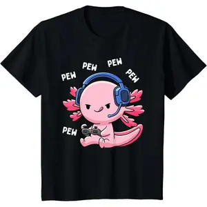 Cotton Axolotl Gaming T-Shirt for Kids Boys Girls Anime Video Game Pew Gamer Blouse & Shirt