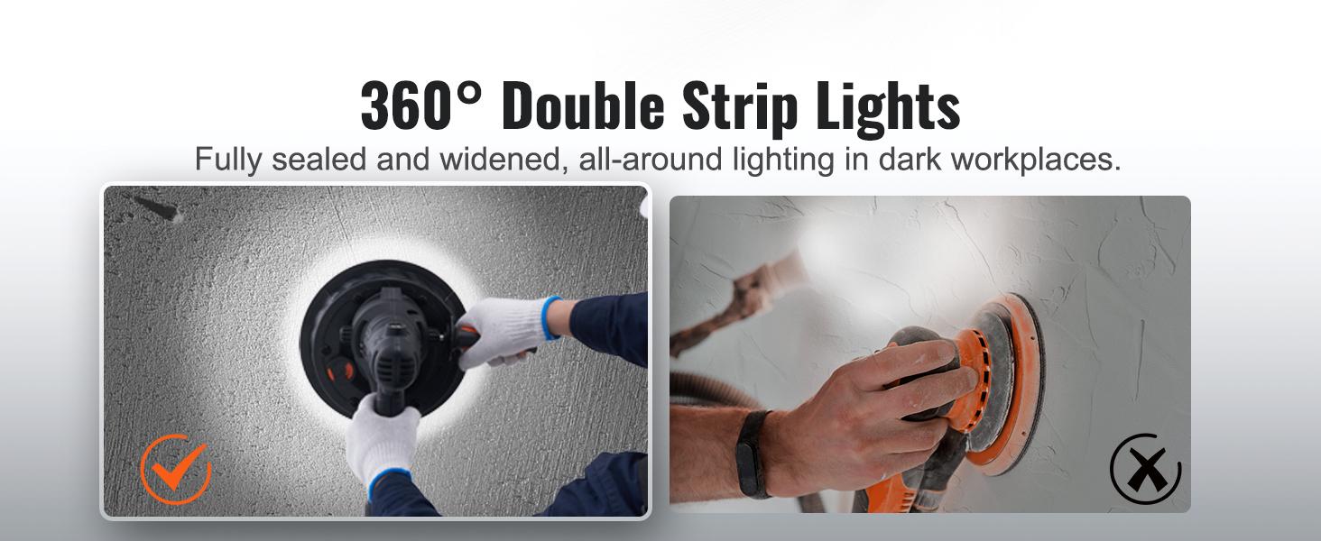 VEVOR Drywall Sander 800W Brush Motor 1200-2300RPM Variable Speed & Auto Vacuum