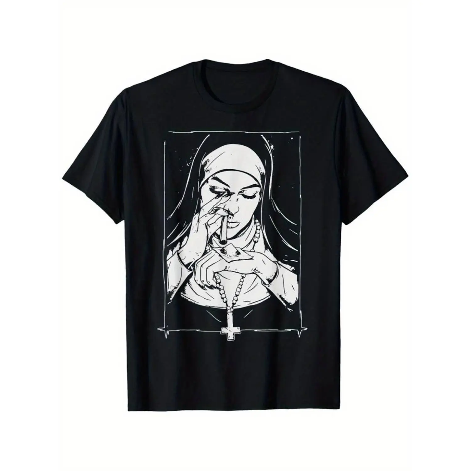 Graphic Tees Funny Unholy Drug Nun Costume Essential Costume T-Shirt for Men Women Couple, Casual Crew Neck Short Sleeve Tee, Breathable Cotton Fabric fashion statement