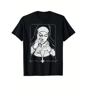 Graphic Tees Funny Unholy Drug Nun Costume Essential Costume T-Shirt for Men Women Couple, Casual Crew Neck Short Sleeve Tee, Breathable Cotton Fabric fashion statement