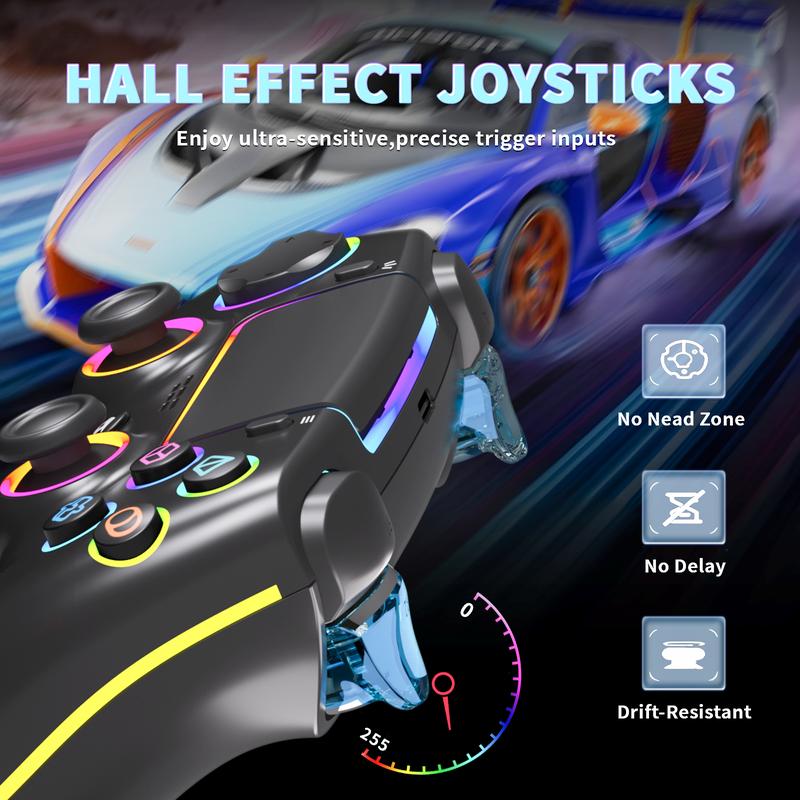 Wireless RGB PS-5 Hall Controller for PS5 & PC with Hall Effect Sticks No Drift Programmable Back Buttons Turbo 6 Axis Gyro Dual Vibration & Touchpad
