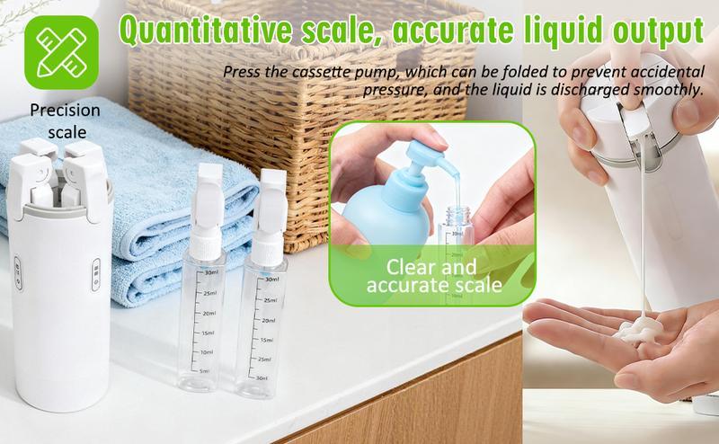 4-in-1 Travel Dispenser Bottle, Leak-Proof Refillable Silicone Squeeze Container with Lock, Compact and Lightweight Toiletry Organizer, Easy to Carry, Ideal for Business Trips, Vacations, and Frequent Travelers