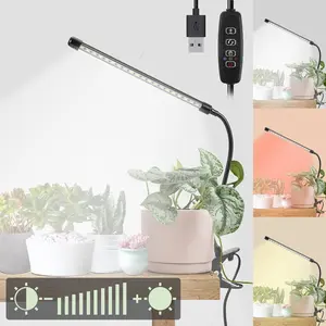 Full Spectrum Grow Light For Indoor Plants LED With Red Blue Spectrum Dual Chip 3 9 12H Timer 9 Dimmable Levels Adjustable Flexible Gooseneck 3 Switch Modes For Seedlings Hydroponics Succulents Home Garden Use