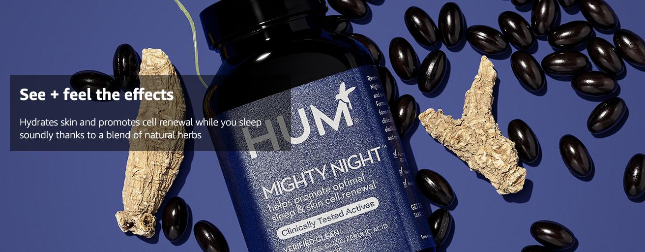 HUM Mighty Night - Nighttime Skin Supplement + CoQ10 & Ferulic Acid to Promote Skin Cell Renewal, Nighttime Beauty Vitamins for Women (60 Count)