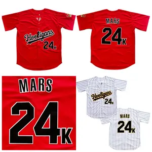 24K Mars Red And White Hooligans Hip Hop Rap Baseball Jersey Embroide Streetwear Concert Costumes Gift boyfriend boyfriend