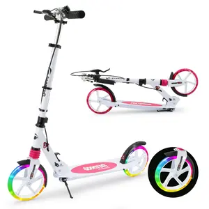 Adult Kick Scooter with 8-Inch LED Light-up Wheels - Foldable Aluminum Commuter Scooter for Teens & Adults, 220lbs Max Load, 3-Level Adjustable Height, ABEC-7 Bearings, Lightweight & Portable