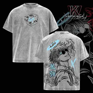 Gojo Satoru Vintage Washed Oversized T-Shirt – Jujutsu Kaisen Anime Graphic Tee, Soft Cotton Casual Streetwear Apparel, Unisex Top, Gift for JJK Fans, Anime Aesthetic Outfit