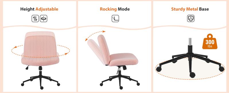 Height Adjustable Criss Cross Chair with Wheels - Armless Desk Chair No Wheels Cross Legged Office Chair Wide Swivel Home Office Desk Chairs