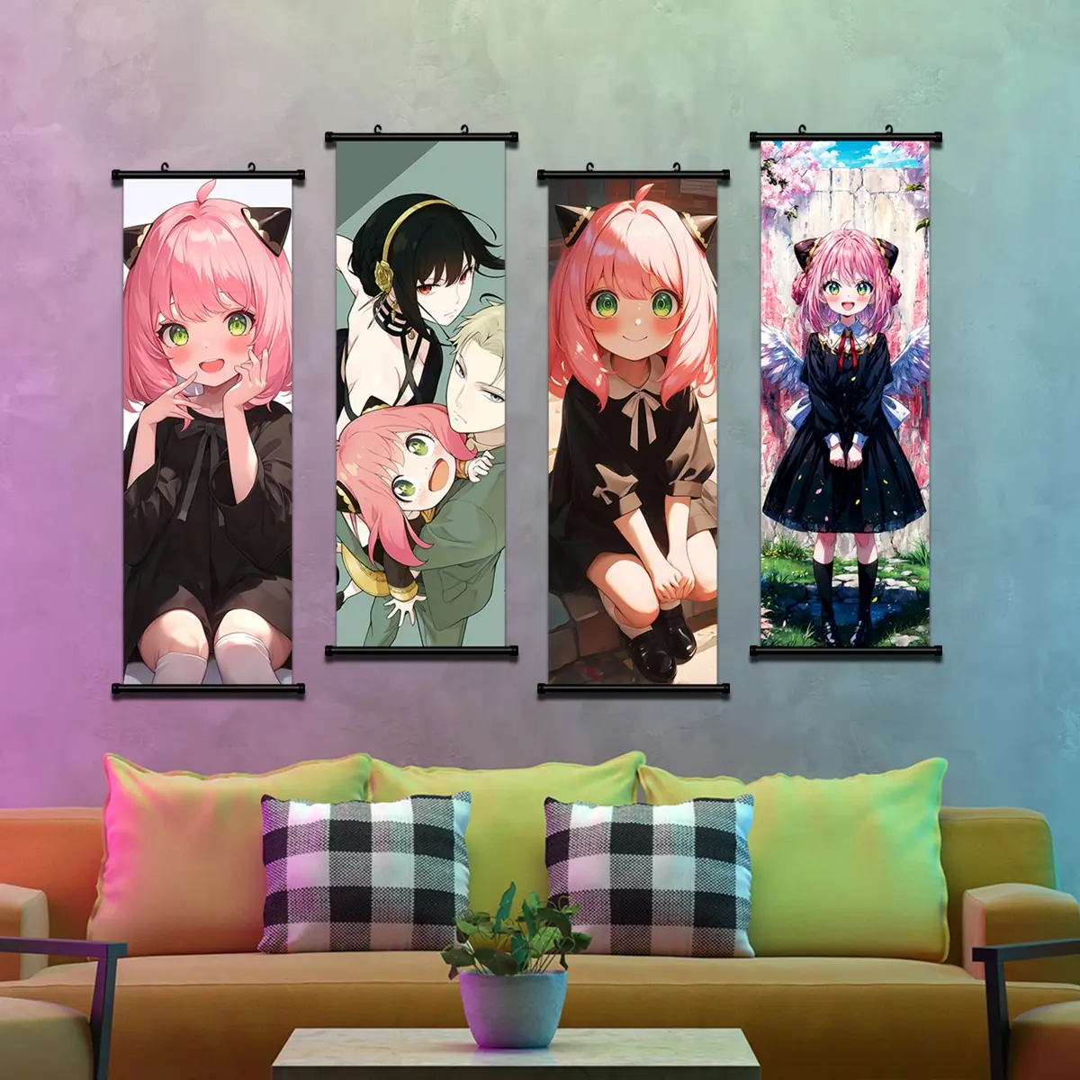 1pc Plastic Hanging Painting, Anime Cute Girls Wall Art Canvas Poster, Cartoon Kawaii Character Art Poster Print Wall Pictures, Poster, Character Illustration, Art prints, Ready to hang, Ideal For Bedroom, Home Decoration