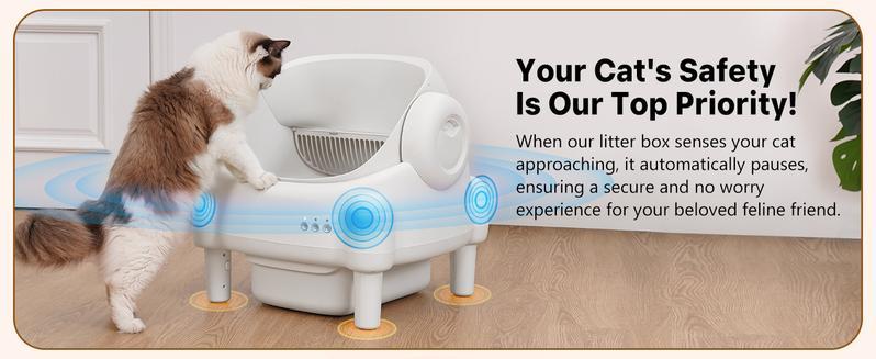 ECORUI Self Cleaning Litter Box Open Top Automatic with App Control for Multiple Cats Safety Sensors Protection Cream White 16.5"x16.5" Entrance 10.5L Compartment