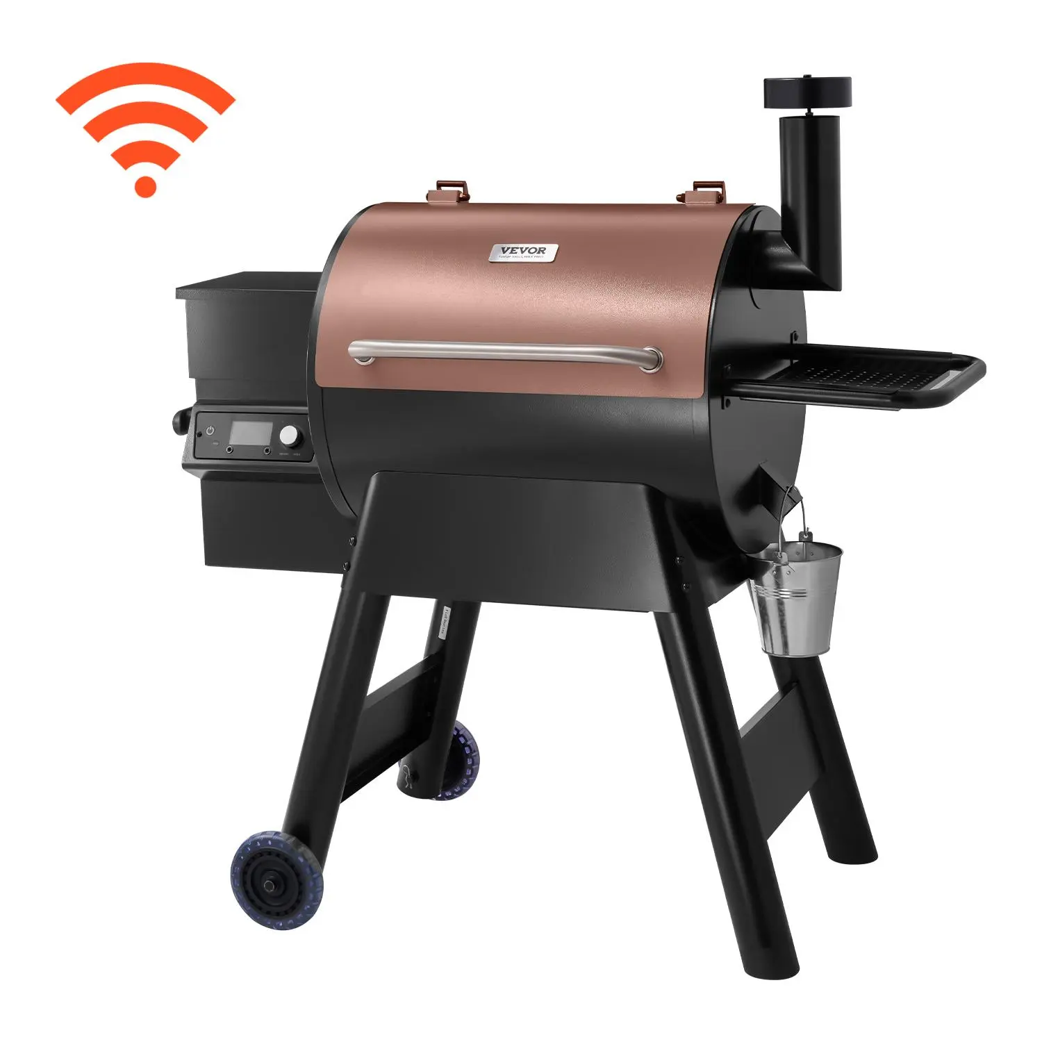 【SummerFinds】VEVOR Carbon Steel Wood Pellet Grill Smoker - 8-in-1 Outdoor Cooking Equipment with Wi-Fi App Control, 575 sq in Cook Area, LCD Screen Controller, Meat Probe, 500°F Max Temp for Grilling, BBQ, Camping Smoking, Cooking Bbq Camping