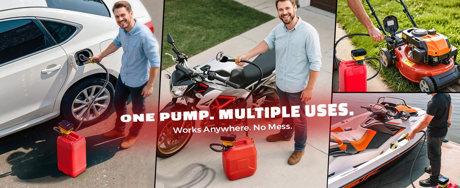 Automobile Fuel Transfer Pump Compatible with DeWalt 20V & Milwaukee 18V Batteries, 【Battery NOT Included】, 3.2 GPM Portable Electric Gas Can Pump with 51'' Hose & 3 Adapters for Diesel Gasoline Oil Water