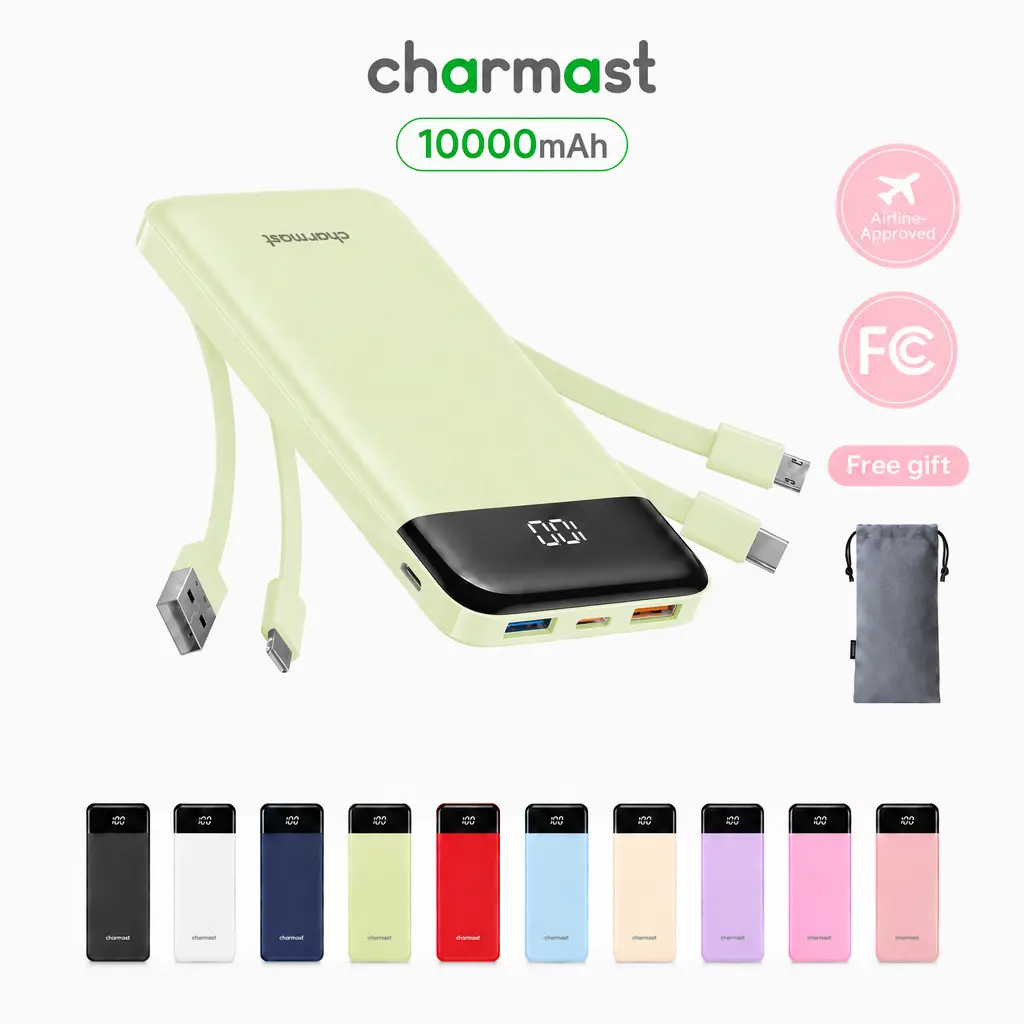 Charmast Ultra-Slim 10000mAh Portable Charger with Built-in Cables 6-Output & 3-Input Fast Charging External Battery Pack Power Bank for Smartphones Tablets USB-C Devices Travel Ready Airline Approved  #TikTokShopBackToSchool
