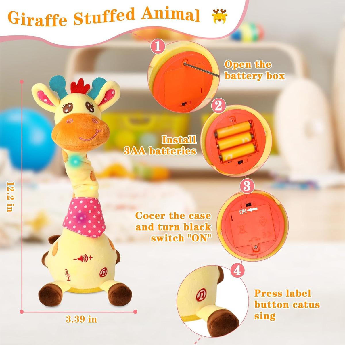 Dancing Talking Giraffe Toys Electronic Plush Toy Interactive Mimicking Toy with Recording and Repeating for Boys Girls Gift,  1-3 Years Old
